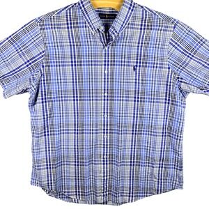 Ralph Lauren Mens XXL Blue Plaid Short Sleeve Button Down Shirt Cotton Pony Logo